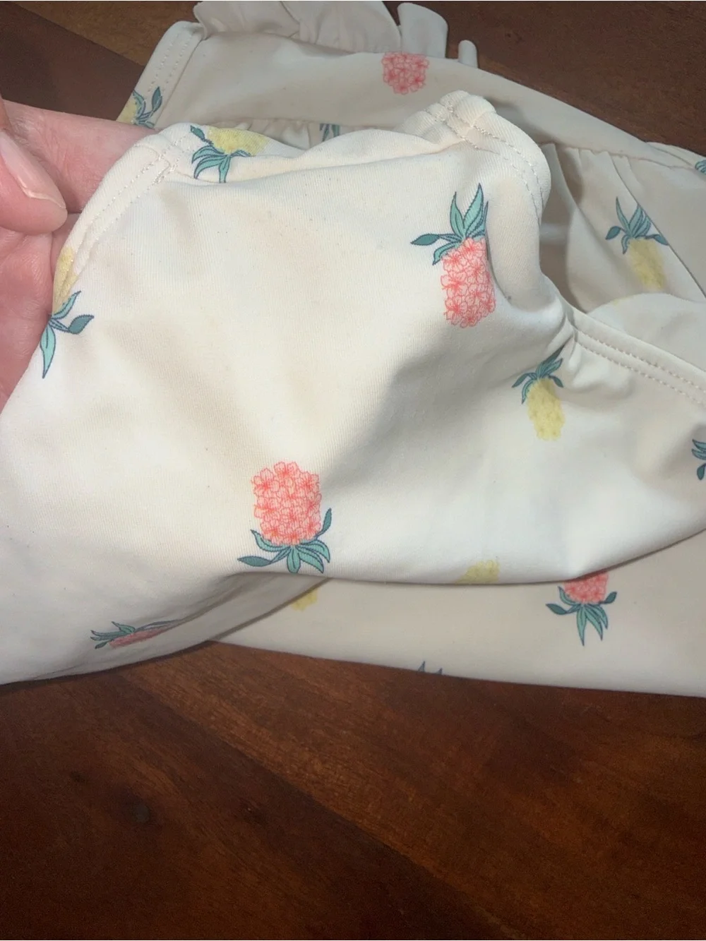 Janie and Jack Cream One-Piece Swimsuit with Pink and Yellow Pineapple Print‎